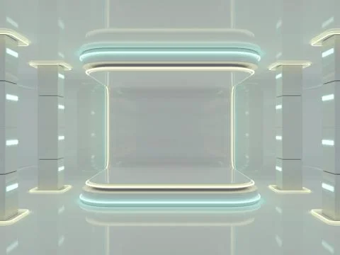 Abstract modern architecture background, empty open space interior. 3D Stock Illustration