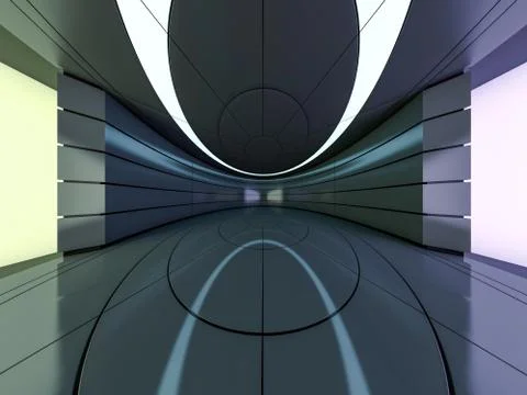 Abstract modern architecture background, empty open space interior. 3D Stock Illustration
