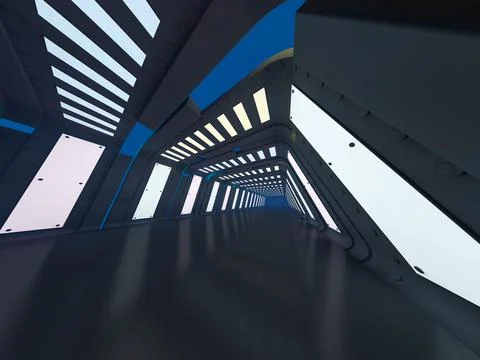 Abstract modern architecture background, empty open space interior. 3D Illustrazione stock