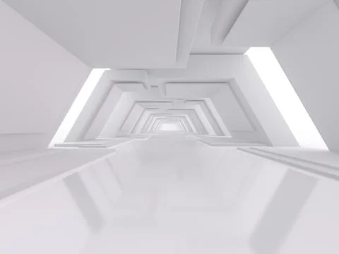 Abstract modern architecture background, empty open space interior. 3D Stock Illustration