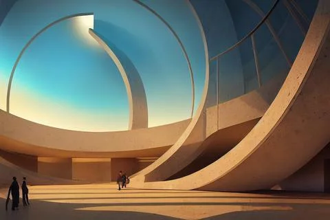 Abstract modern architecture background, empty open space interior. 3D render Illustrazione stock