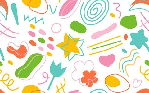 Abstract modern art doodle object seamless pattern Stock Illustration