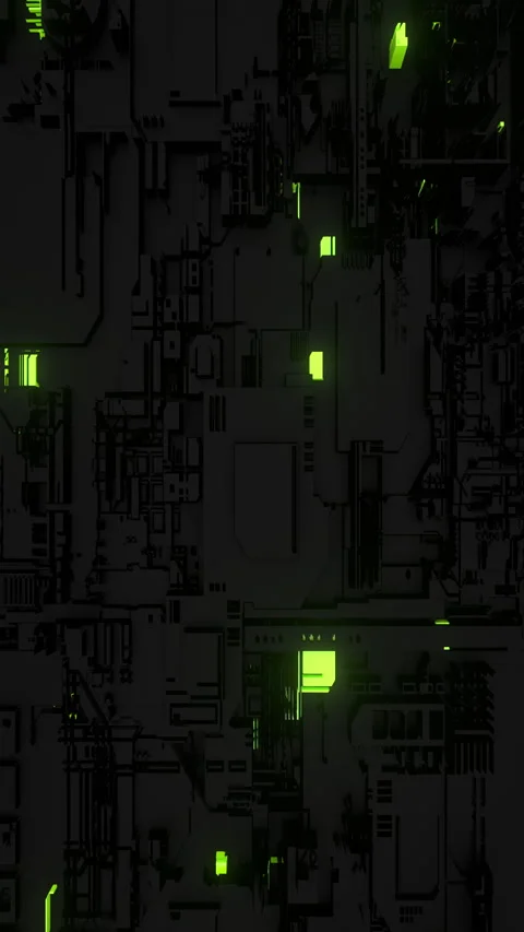 Abstract Modern Black and Neon Green Geometric Wall Texture Circuitboard City Stock Footage 201345234