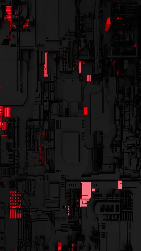 Abstract Modern Black and Red Geometric Wall Texture Circuitboard City Loop B Stock Footage 201345378