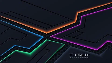 Abstract modern black dimension background with colorful neon light Stock Illustration