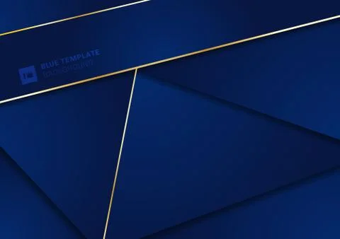 Abstract modern blue geometric triangles background with gold lines stripe. L Stock Illustration