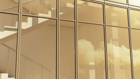 Abstract Modern Building Facade with Sky and Clouds Reflecting Seamless. Looped Video stock 112027047