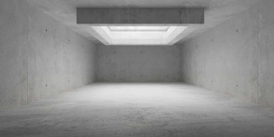Abstract modern concrete room with rectangular offset and framed light shaf.. Illustrazione stock