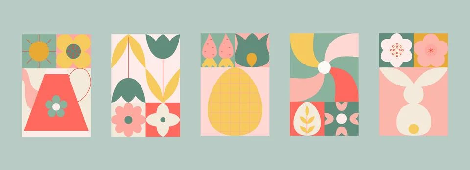 Abstract modern easter geometric cards, banners. Spring, easter postcards with Stock Illustration