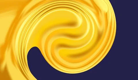Abstract modern fluid luminous glitter golden yellow vortex on dark blue Illustrazione stock