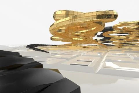 Abstract modern future architecture contains strange-shaped buildings in the Stock Illustration