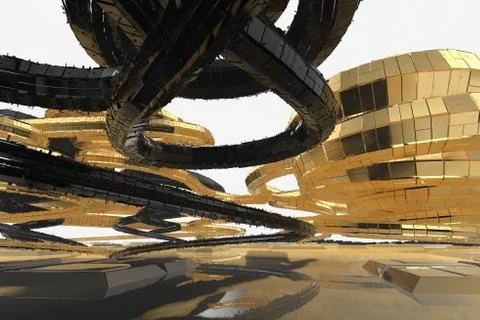 Abstract modern future architecture contains strange-shaped buildings in the Stock Illustration