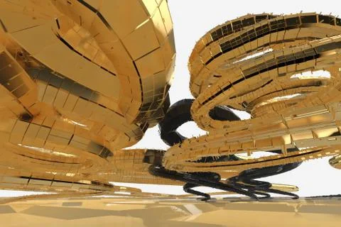 Abstract modern future architecture contains strange-shaped buildings in the Stock Illustration