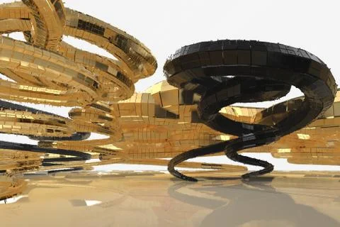 Abstract modern future architecture contains strange-shaped buildings in the Stock Illustration