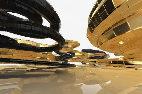 Abstract modern future architecture contains strange-shaped buildings in the Stock Illustration