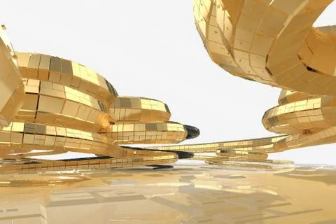 Abstract modern future architecture contains strange-shaped buildings in the Stock Illustration