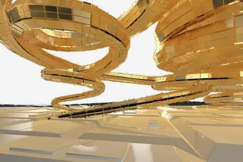 Abstract modern future architecture contains strange-shaped buildings in the Stock Illustration