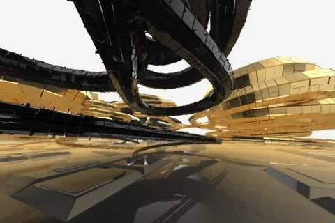 Abstract modern future architecture contains strange-shaped buildings in the Stock Illustration