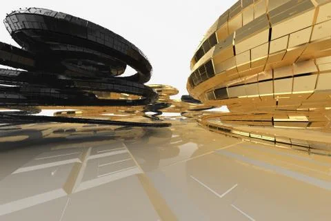 Abstract modern future architecture contains strange-shaped buildings in the Stock Illustration
