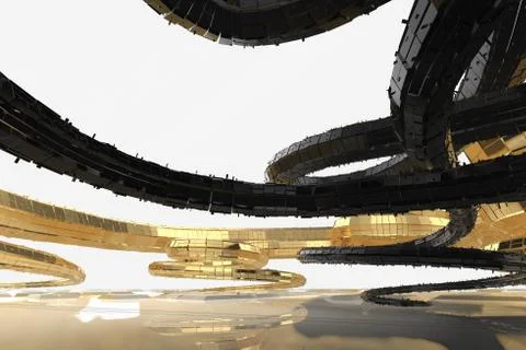 Abstract modern future architecture contains strange-shaped buildings in the Stock Illustration