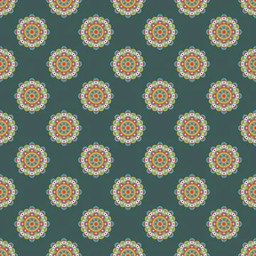Abstract modern geometric flower pattern with polka dots on black background. Stock Illustration