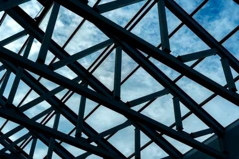 Abstract modern large window design inside building against the sky 스톡 사진