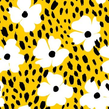 Abstract modern leopard seamless pattern with flowers. Animals trendy background Illustrazione stock