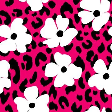 Abstract modern leopard seamless pattern with flowers. Animals trendy background Illustrazione stock