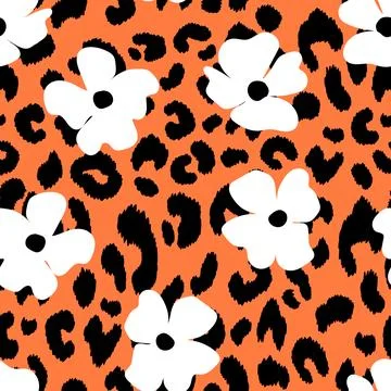 Abstract modern leopard seamless pattern with flowers. Animals trendy background Illustrazione stock