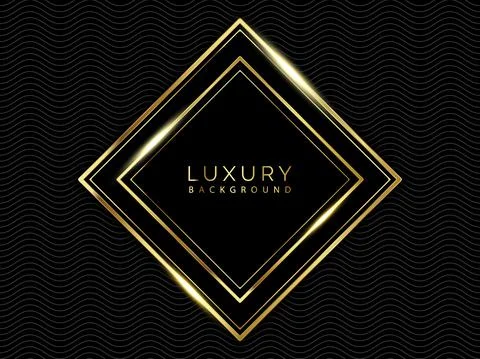 Abstract modern luxury black cube layers with golden shiny border waves back Stock Illustration