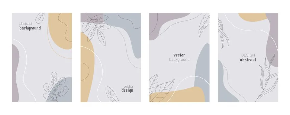 Abstract modern pattern set. Botanical vertical background template. Leaf lin Stock Illustration