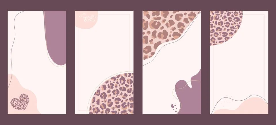 Abstract modern postcard templates with leopard print and shapes イラスト素材