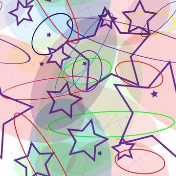 Abstract modern seamless pattern with geometric shapes, stars, ellipses. vector Stock Illustration