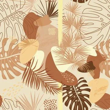 Abstract modern seamless pattern with natural shapes and natural shades with dry Illustrazione stock