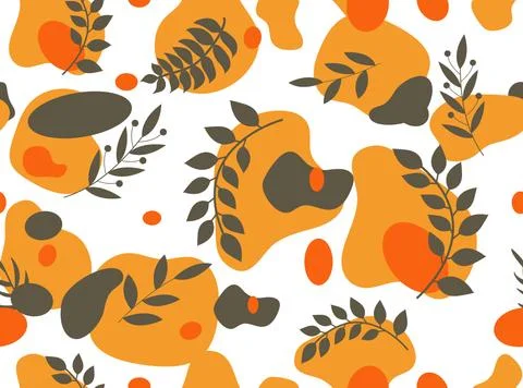 Abstract modern seamless pattern with tropical plants in the Scandinavian style Stock Illustration