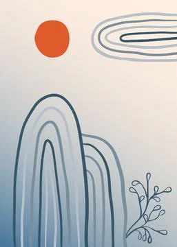 Abstract modern sunset landscape with boho archs Illustrazione stock