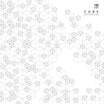 Abstract modern technology black line cube pattern background. Illustrazione stock