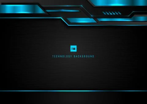 Abstract modern technology concept geometric black and blue glowing light met Stock Illustration