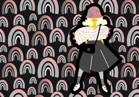 Abstract modern urban pattern background with a girl Stock Illustration