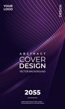 Abstract modern vertical cover background with glowing purple and pink wavy Stock Illustration