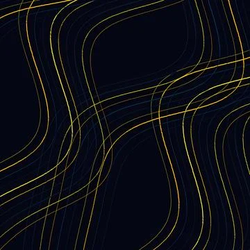 Abstract Modern Wavy Lines in Yellow and Navy Blue on Dark Background Stock Illustration