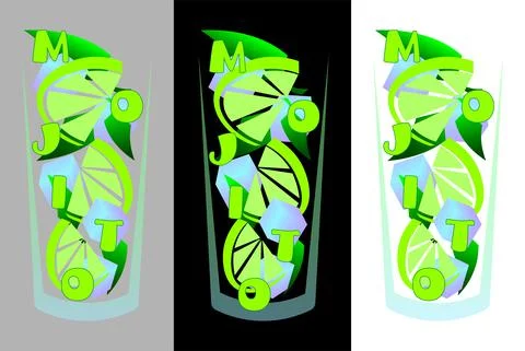 Abstract mojito cocktail logo with lime, ice and leaves Stock Illustration