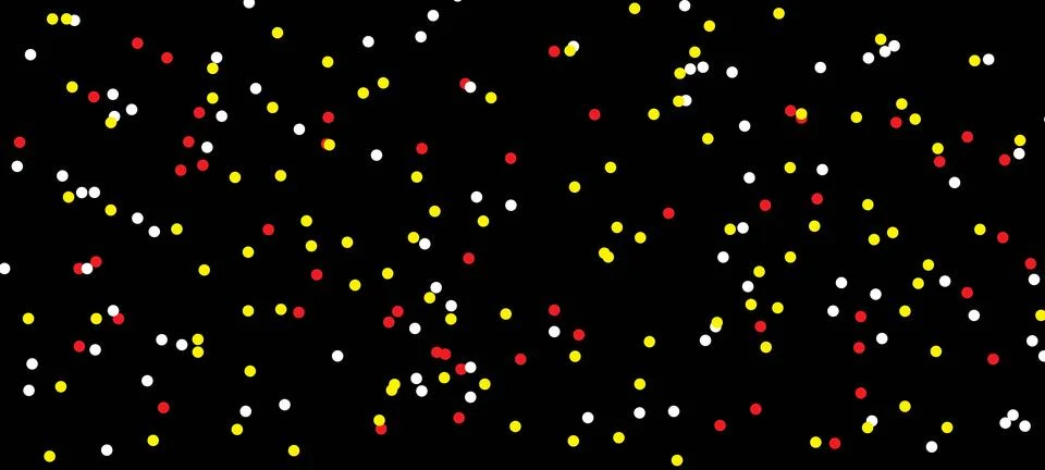 Abstract Molecular Motion Simulation with Red, Yellow, White Dots on Black .. Illustrazione stock