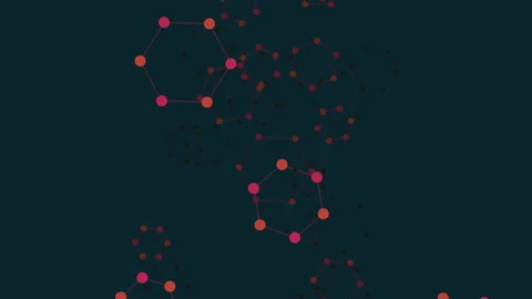 Abstract molecular network animation with connected nodes on dark background Видео 330074936