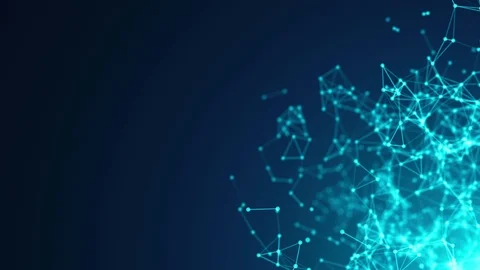 Abstract molecular structure in 3D space on dark blue background. Looped Stockbeeldmateriaal 75471676