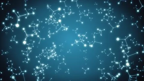 Abstract molecular structure in 3D space on dark blue background 3d illustrat Stock Illustration