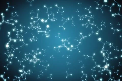 Abstract molecular structure in 3D space on dark blue background 3d illustrat Stock Illustration