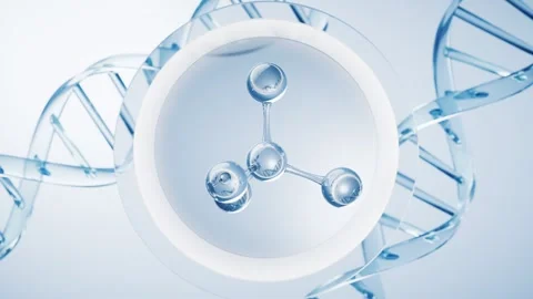 Abstract molecular structure and dna animation with rotating atoms in a sea.. Stock Footage 332387616