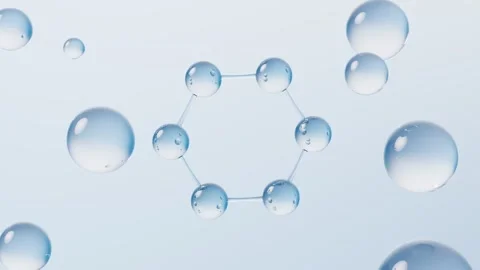 Abstract molecular structure and water bubbles rotating on light blue backg.. Vídeos de archivo 327247996