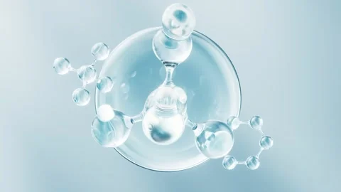 Abstract molecular structure animation floating above clear liquid sphere Vidéo 327342579